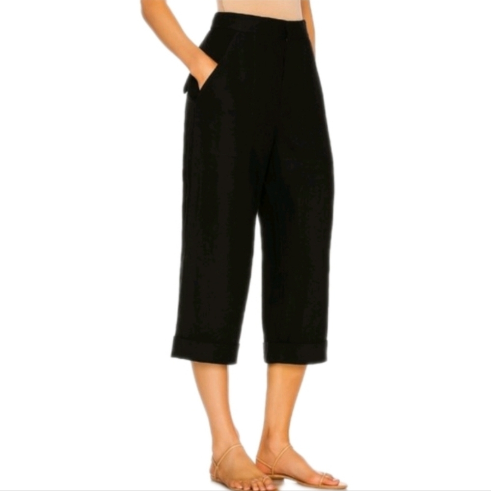 EQUIPMENT Femme Kalil Linen High Rise Capri Style Pant In True Black Size 4